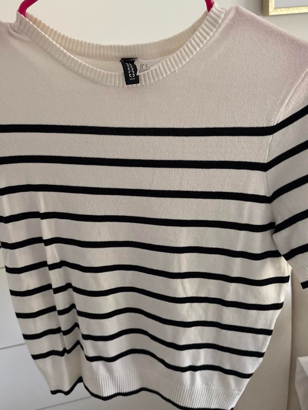 Divided White and Black Striped Knit Top